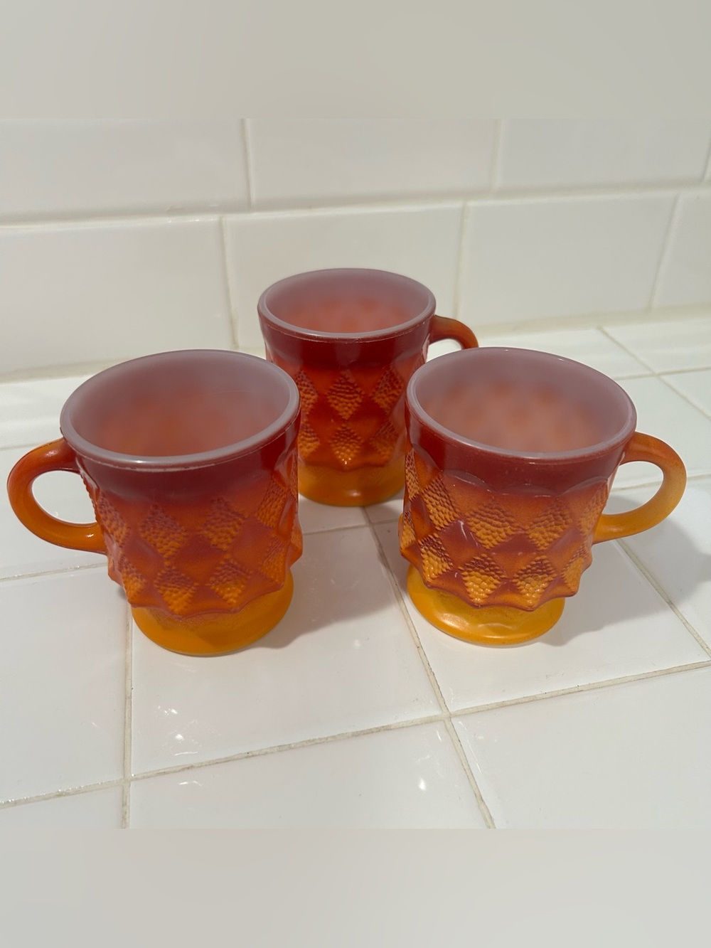 Vintage Fire King Amber to Cranberry Glass Mugs - Set of 3